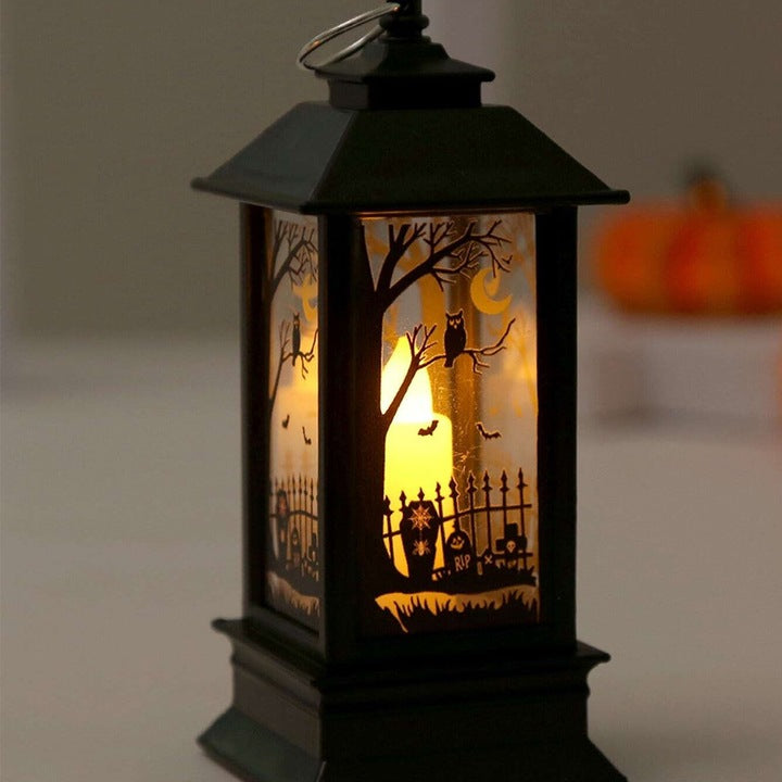 Lampion LED Halloween w kształcie latarni - pojedyncza świecąca dekoracja na baterie