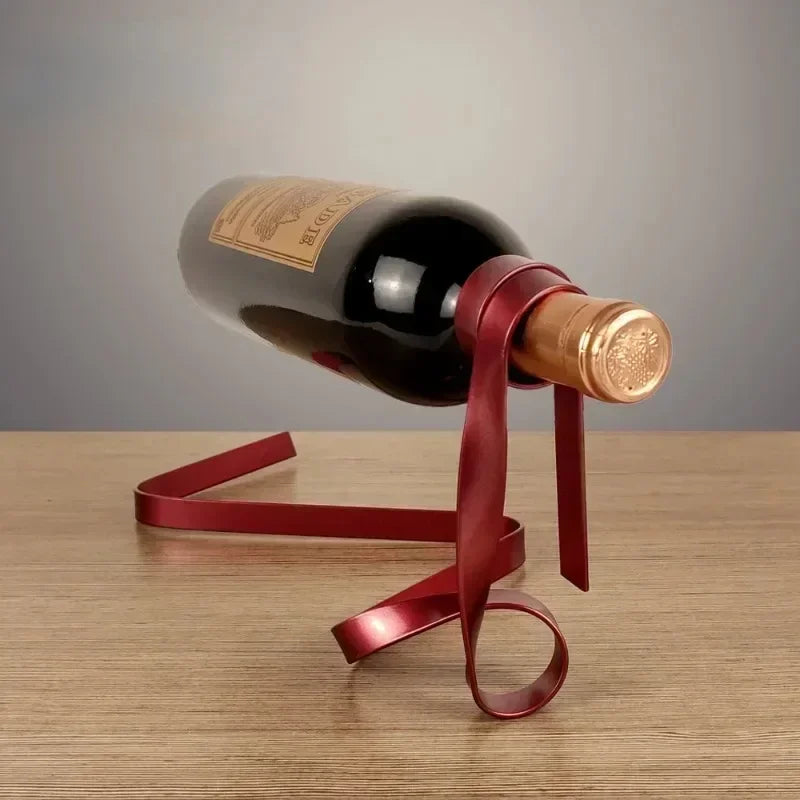 Stojak na wino w kształcie wstążki - metalowy uchwyt vintage widok główny