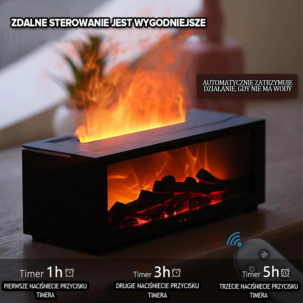 Mini kominek nawilżacz - pilot zdalnego sterowania i funkcje timer