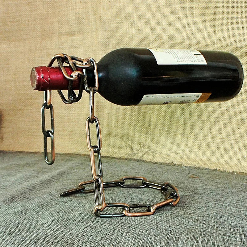 Stojak na wino łańcuchowy metalowy - retro design europejski widok główny - brązowy